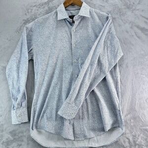Bugatchi Shirt Men's  16-34/35  Floral Stretch Comfort Stretch L Sleeve Air Blue